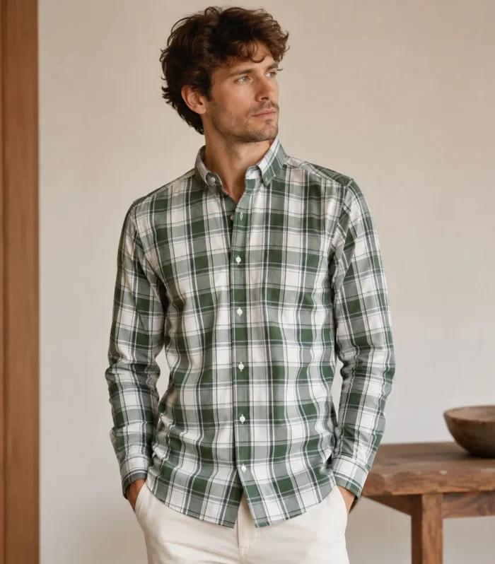 Green & White Check Shirt for Men