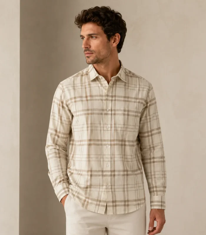 Classic Beige Checked Shirt for Men