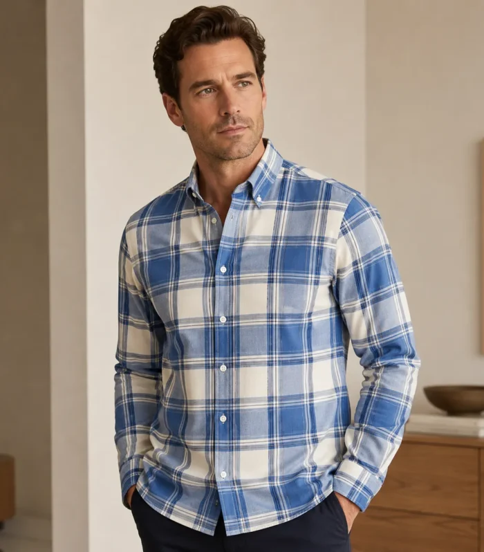 Men’s Smart Casual Blue Check Shirt
