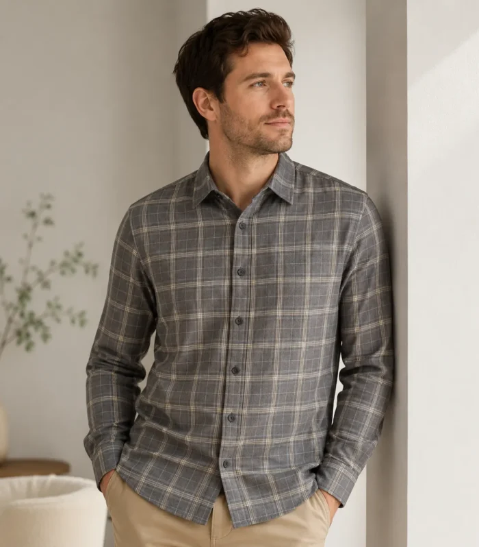 Classic Grey Checked Shirt for Men