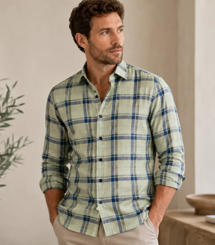 Olive Green Check Shirt for Men
